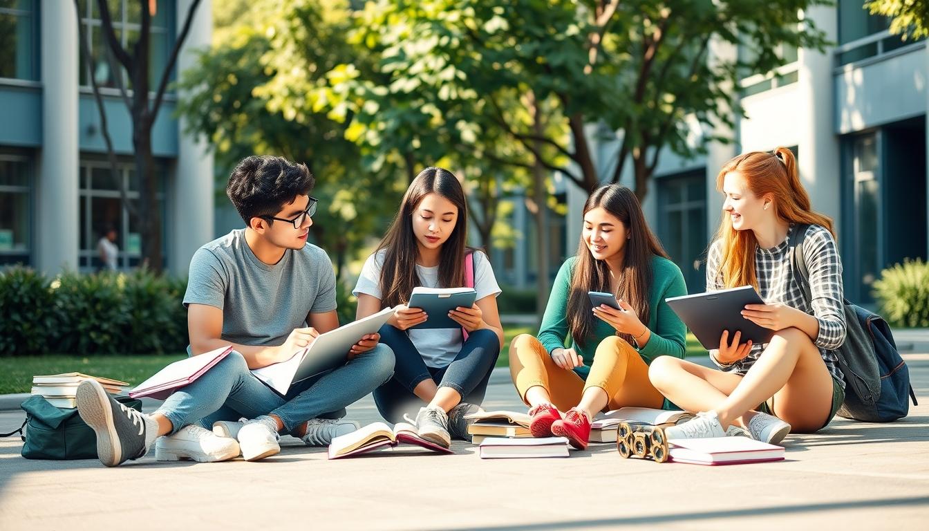 Student using learning strategies while studying